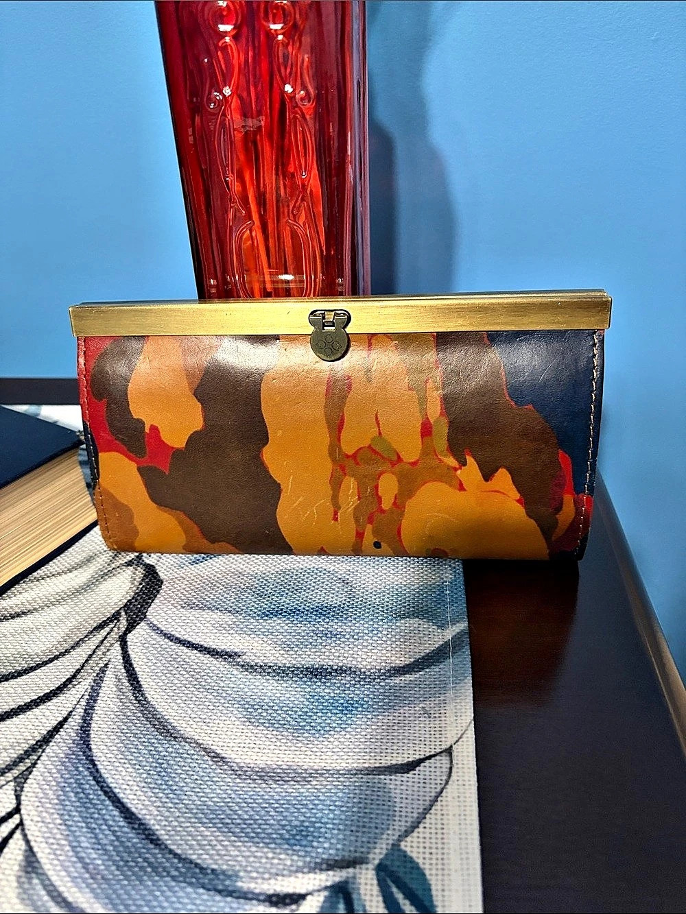 Patricia Nash Cauchy Wallet Leather Clutch in Brown & Gold